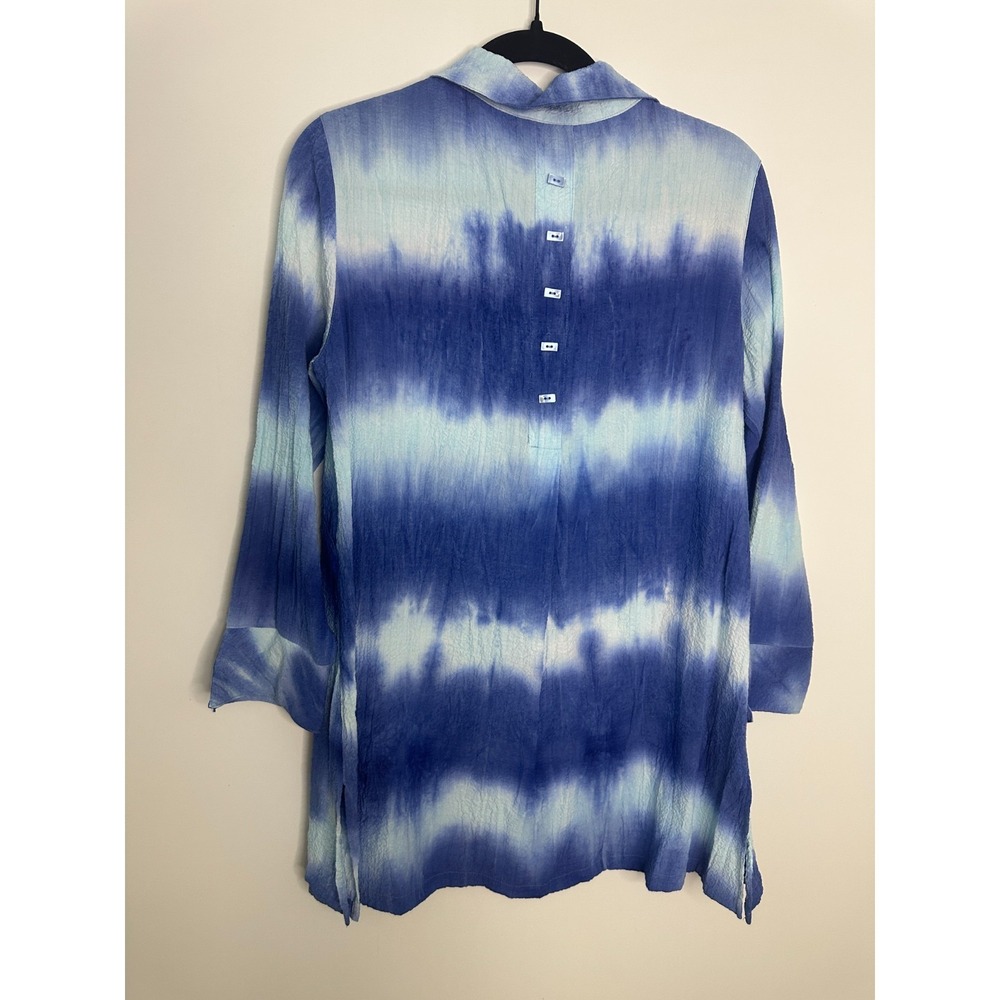 Ali Miles Crinkle Tie Dye Button Up Top Small Blue Boho Artsy Lagenlook Blouse - Picture 9 of 13